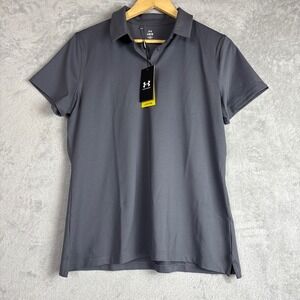 Under Armour Womens Short Sleeve Golf Polo Shirt Gray Large Comfort Athletic